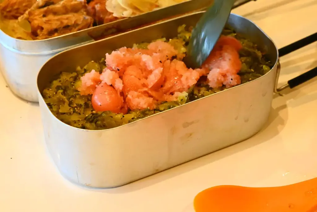 ダイソーメスティン山ごはんレシピ-高菜とたらこの炊き込みご飯